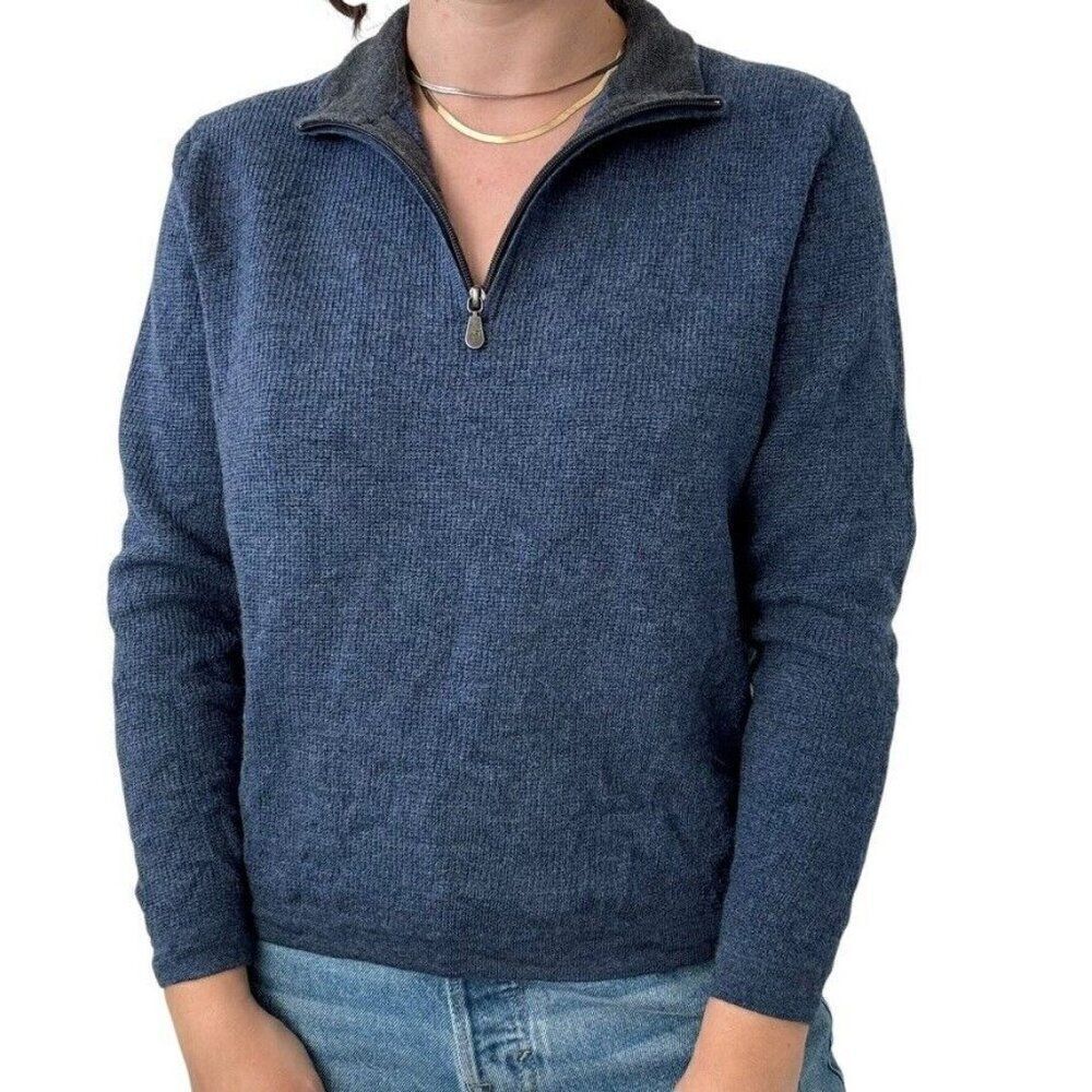 Raffi Womens Navy Blue 100% Extra Fine Merino Wool Quarter Zip Sweater Sz L